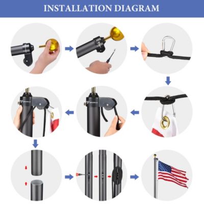 Bravery 20 Ft Aluminum Sectional Flagpole with 3x5 Ft US Flag Gold Ball Outdoor