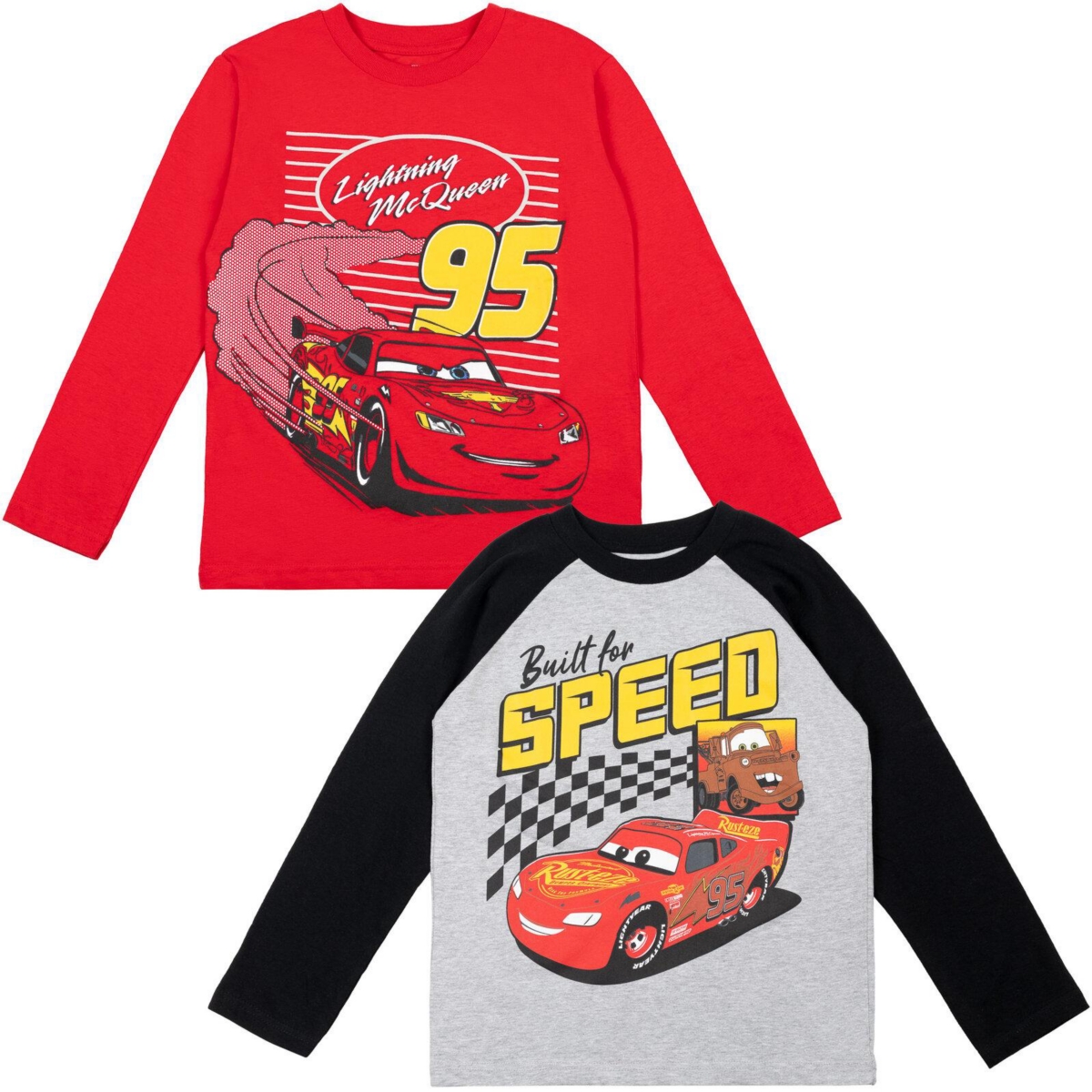 Disney Toddler Boys Toy Story Cars Lion King Guard Mickey Mouse 2 Pack Cosplay Long Sleeve T-Shirts to - Red mcqueen mater