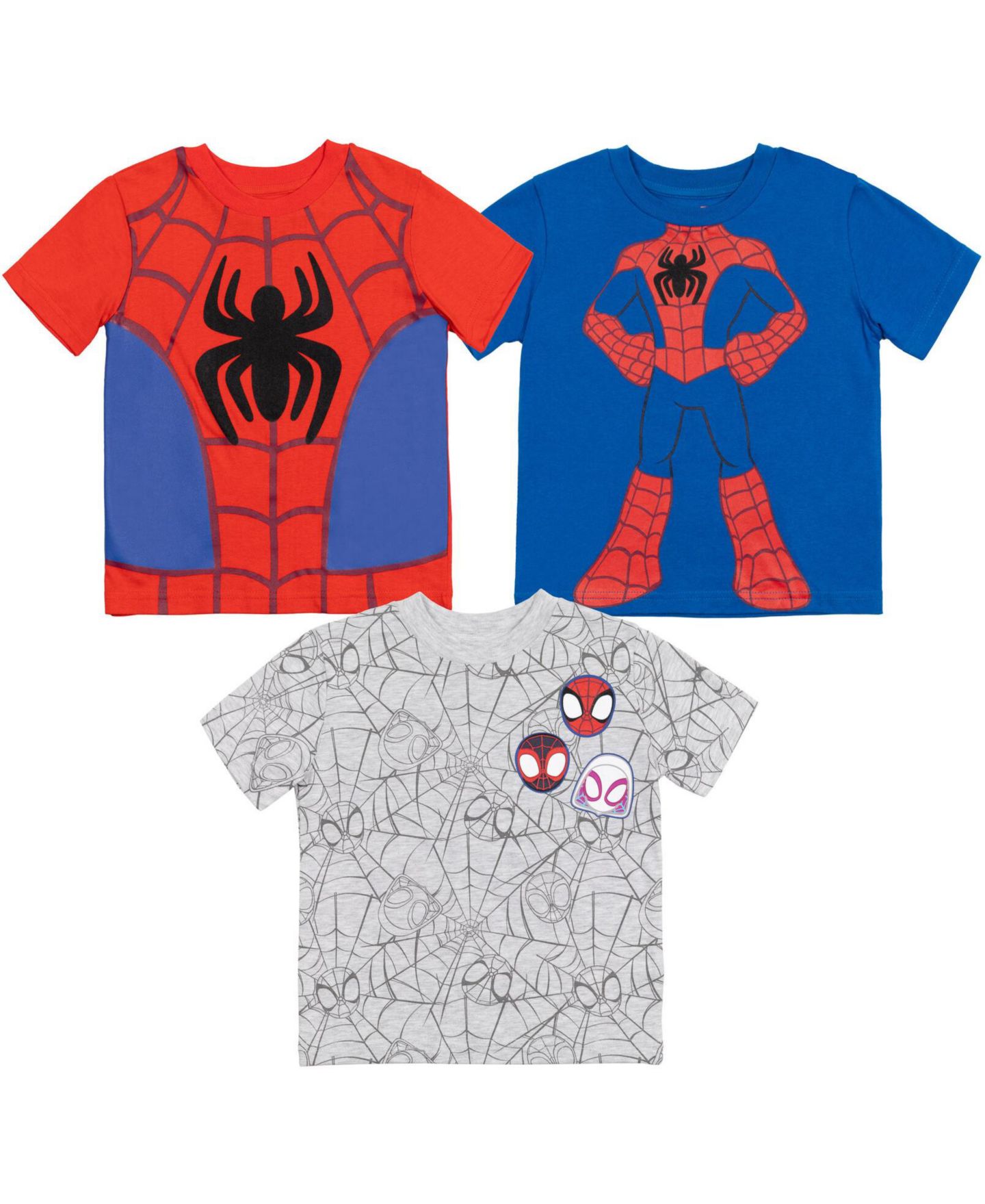 Футболки Spidey and His Amazing Friends Marvel Avengers 3 Pack T-Shirts для мальчиков-малышей, цвет: Синий / Серый — фото 1