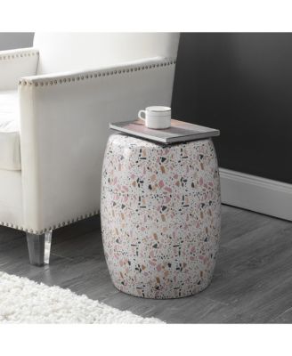 Chiara 17.5" Terrazzo Ceramic Garden Stool, White/Pink