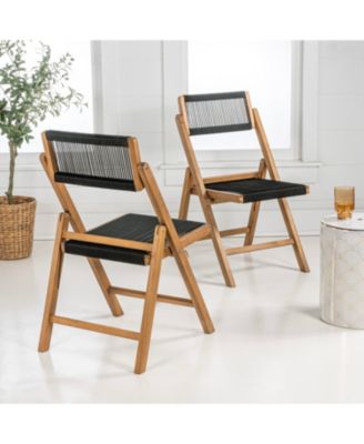 Olivier Coastal Modern Wood Roped Folding Chair with Adjustable Back, Black/Natural (Set of 2)