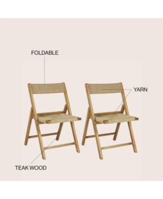 Kiawah Coastal Modern Wood Woven Seagrass Folding Chair, Natural (Set of 2)