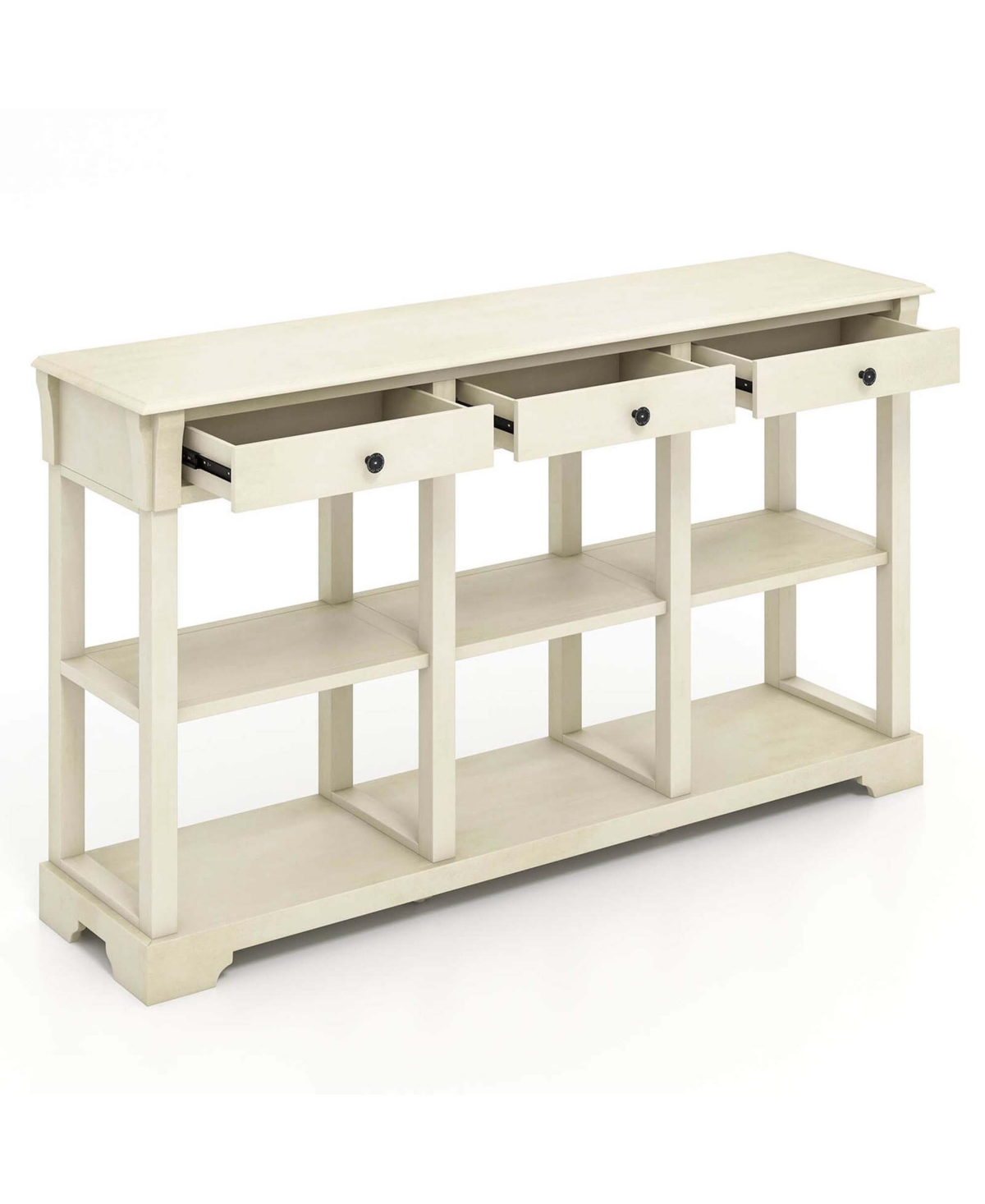 Costway Long Sofa Table with Storage Retro Console Table with 3 Drawers & Open Shelves