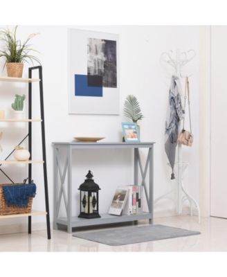 Grey Wooden Entryway Tabletop Furniture with Display Shelf Stand and X Bar