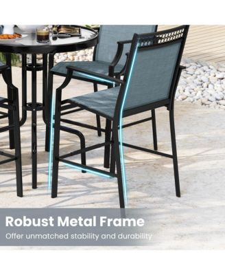 Outdoor Counter Stools Set of 2 with Footrest & Armrests Metal Frame for Backyard