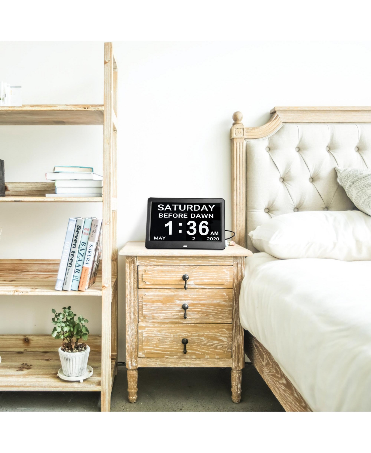 Yescom Lcd Day Clock Digital Calendar Alarm Large Dementia Table Home Office 2 Pack -gray