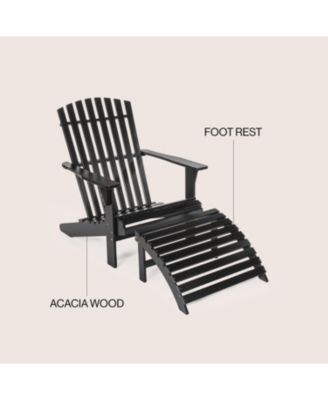 Saranac 2-Piece Traditional Rustic Acacia Wood Adirondack Chair with Detachable Ottoman, Cashmere Blue