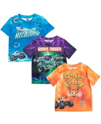Boys 3 Pack T-Shirts to Grave Digger El Toro Loco Megalodon