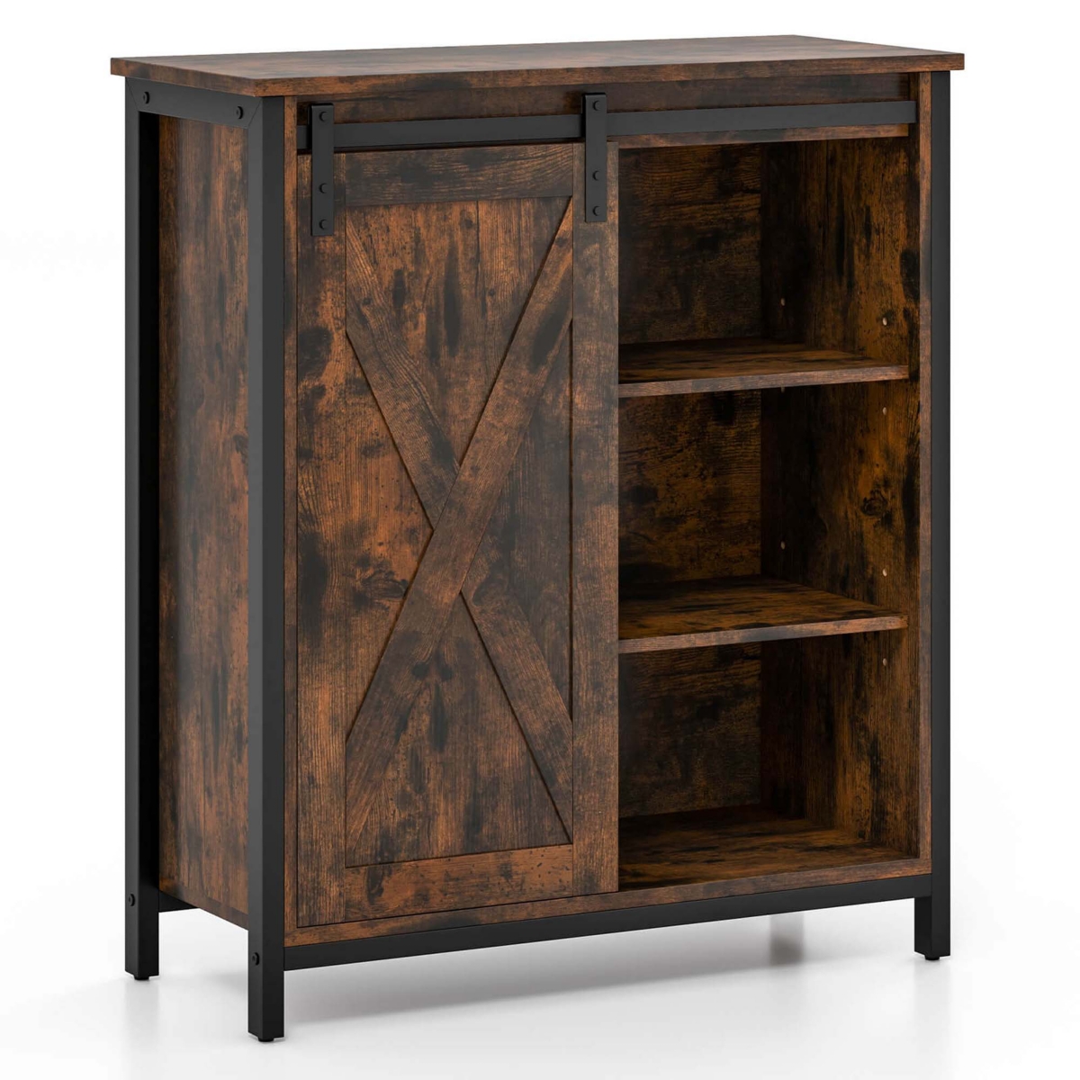 Costway Farmhouse Accent Storage Cabinet with Sliding Barn Door & Adjustable Shelves