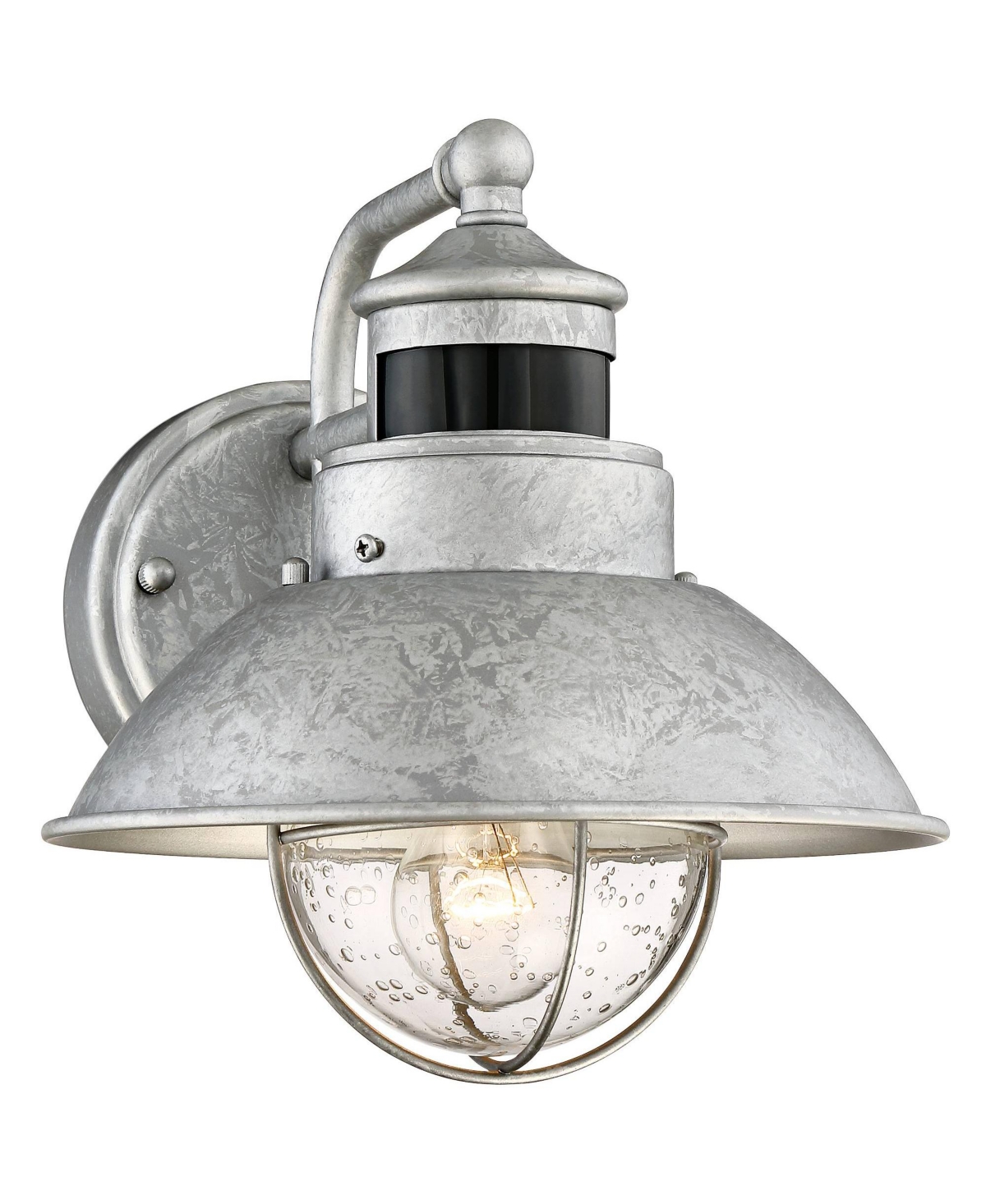 Oberlin Rustic Industrial Farmhouse Outdoor Barn Light Fixture Galvanized Dusk to Dawn Motion Sensor 9" Clear Seedy Glass for Exterior