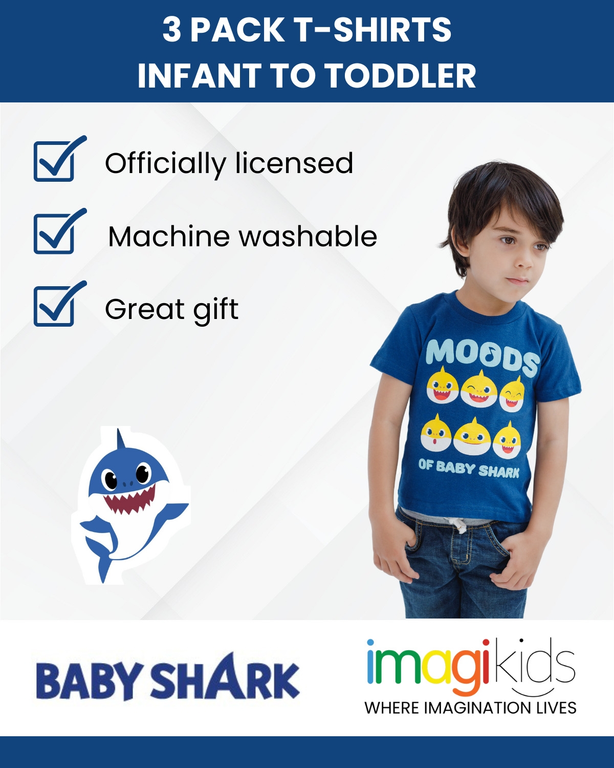 Baby Shark Toddler Boys Pinkfong Shark 3 Pack T-Shirts