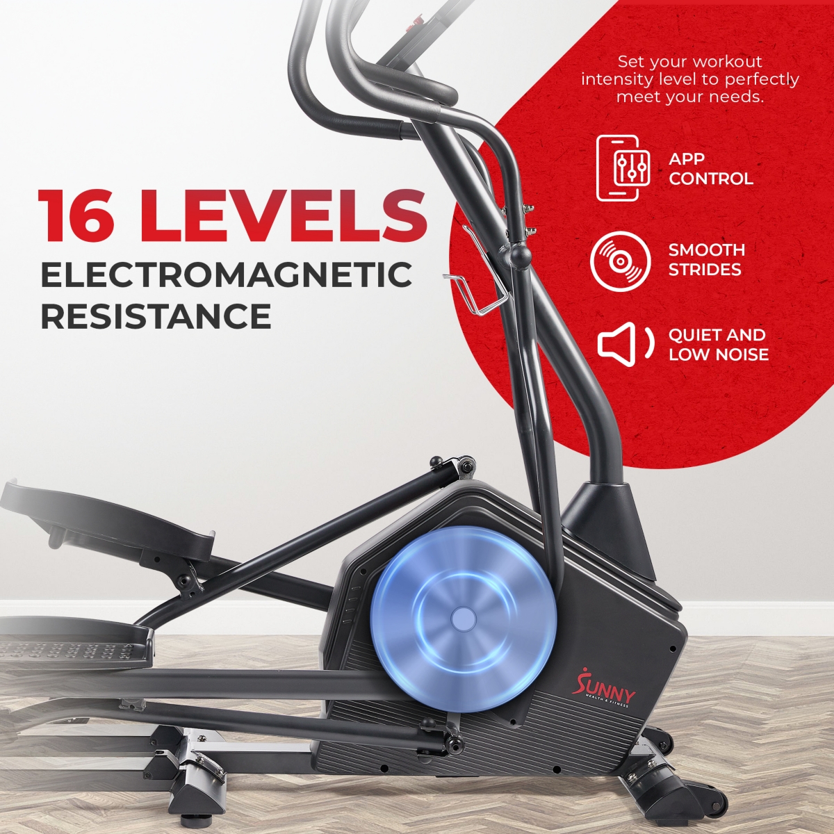 Sunny Health & Fitness Smart Elliptical Exercise Machine with 16-Level Electromagnetic Resistance, Extended Stride Length & Exclusive SunnyFit App Blu