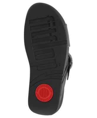 Women's Lulu Crystal Buckle Leather Cross Slides Flats