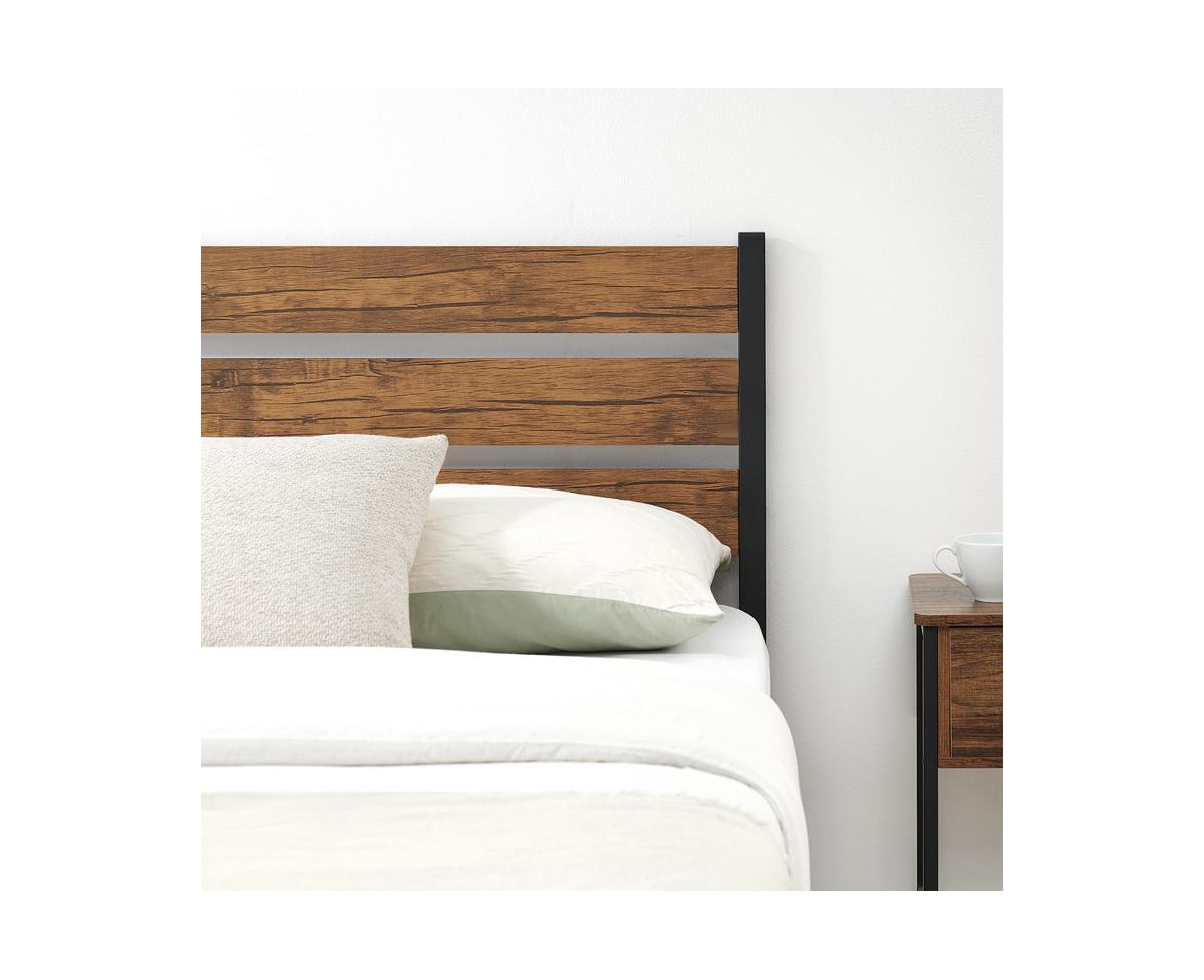gaomon Queen Size Platform Bed Frame with Rustic Wood Headboard, Bed Frame with Sturdy Metal Slats Support, Under Bed Storage, No Box Spring Needed, E