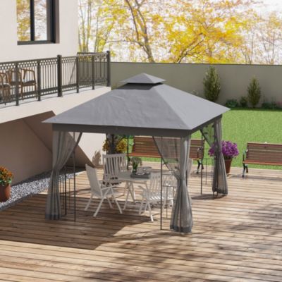 10' x 11.5' Metal Patio Gazebo with Double Canopy and Decorative Tree Motifs