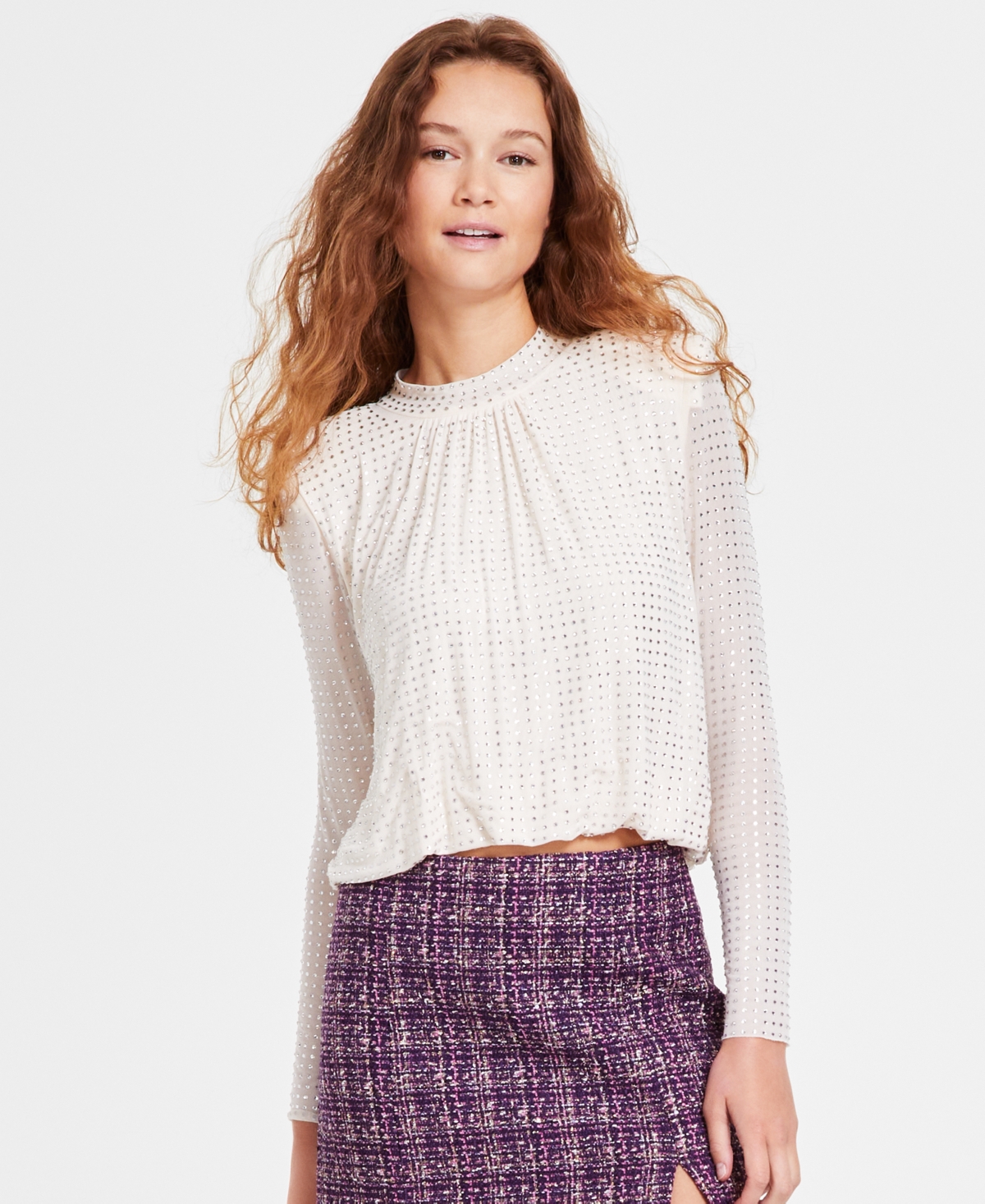 Women's Balsa Mock-Neck Embellished Top - Off White