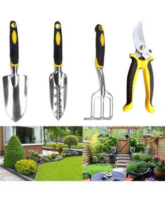 Garden Tools Set with Pruning Shears Hand Trowel Rake Transplanter Gardening Gloves 5 Piece
