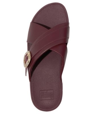 Women's Lulu Crystal Buckle Leather Cross Slides Flats