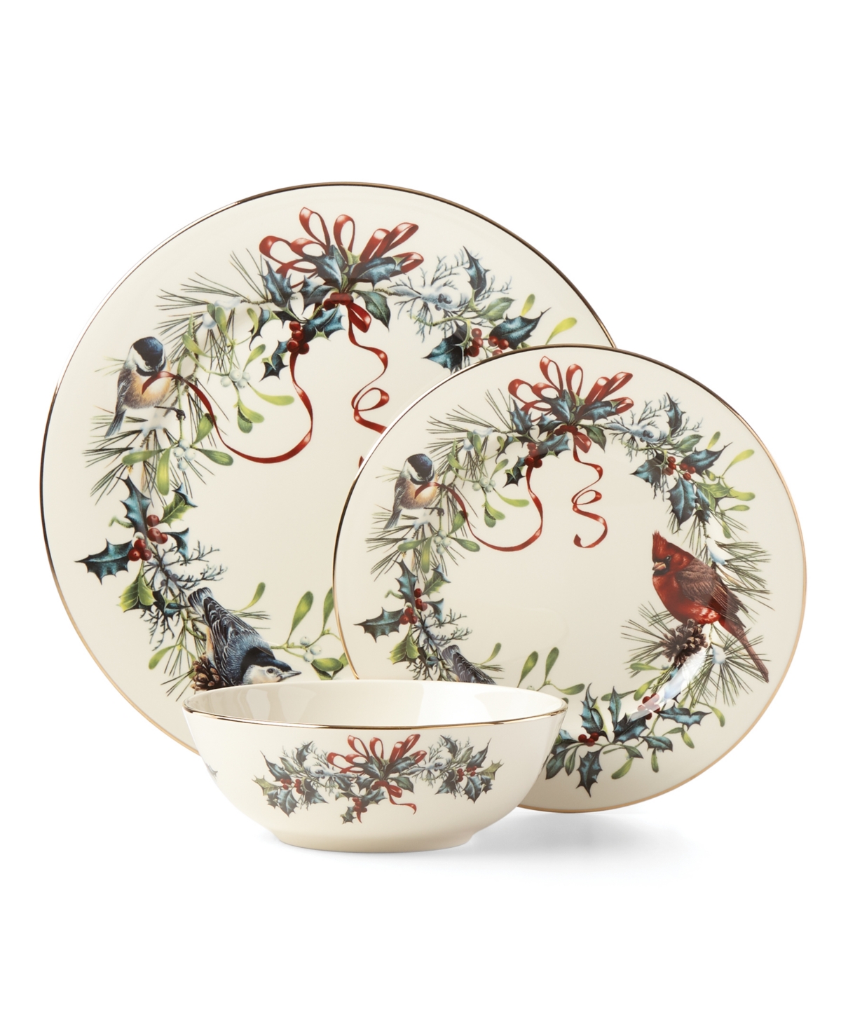 Lenox Winter Greetings Place Setting Bowls, Set of 4 - Red Green and Ivory
