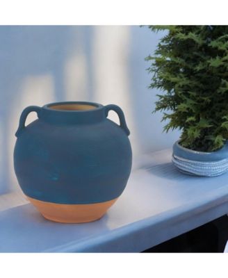 Ceramic Urn Vase With Terra Cotta Accent 7"h