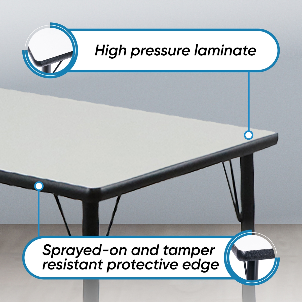 Bintiva Activity Table 24" x 48" Gray Edge - Gray Legs Adjusts 21" - 30" - Black edge