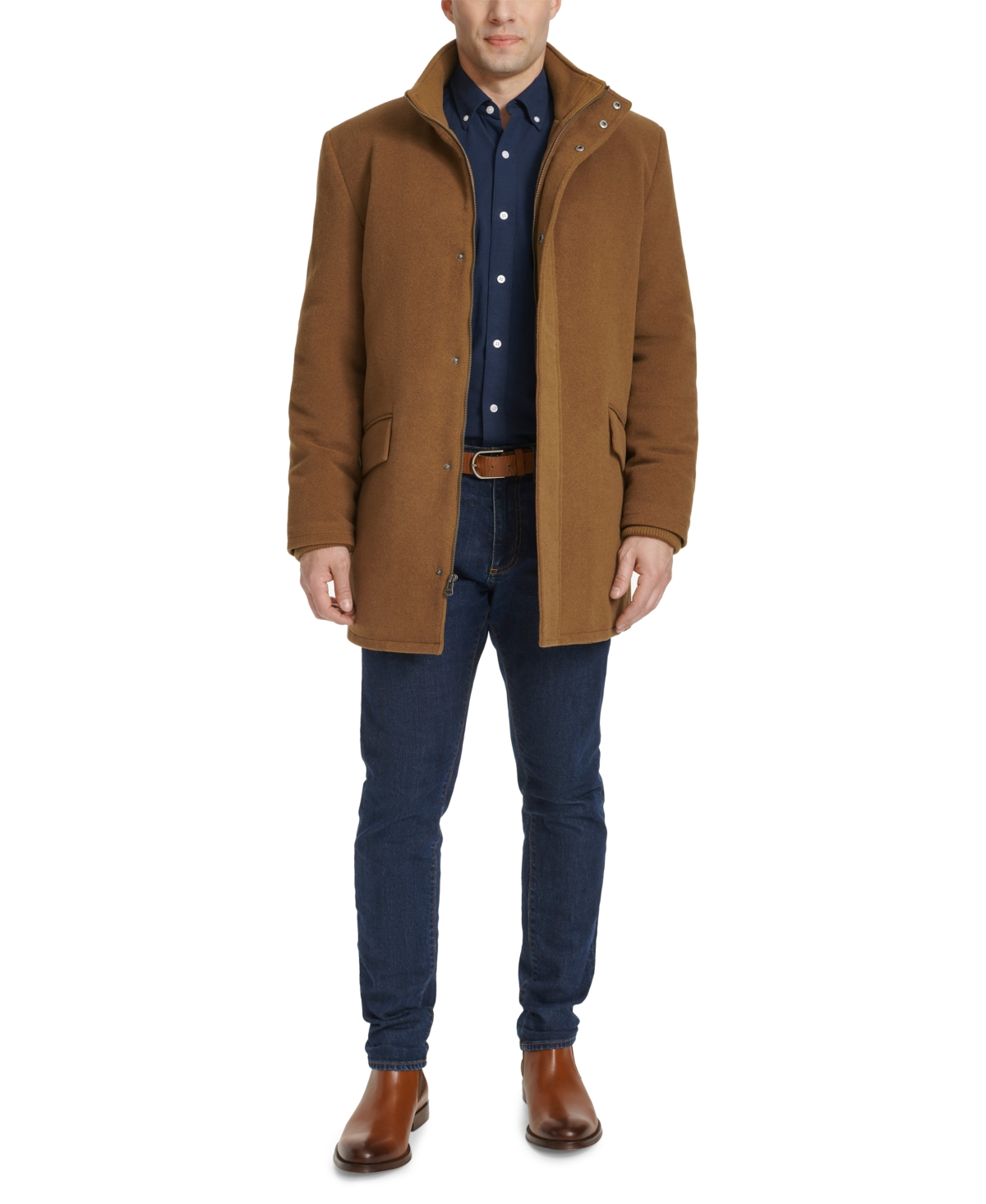 Cole Haan Plush Wool Blend Coat In Camel