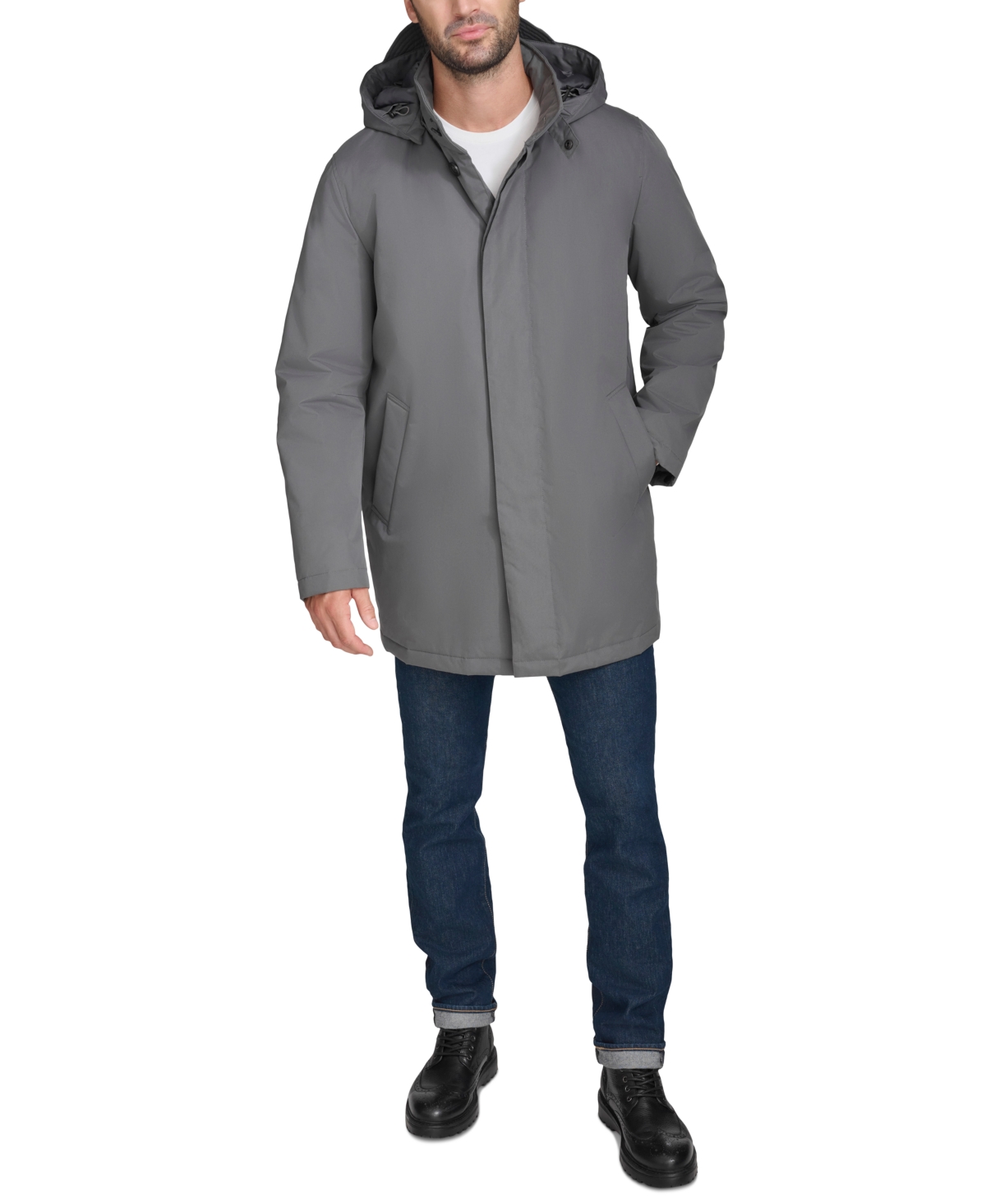 Cole Haan Men's Rain Coat With Removable Hood In Grey