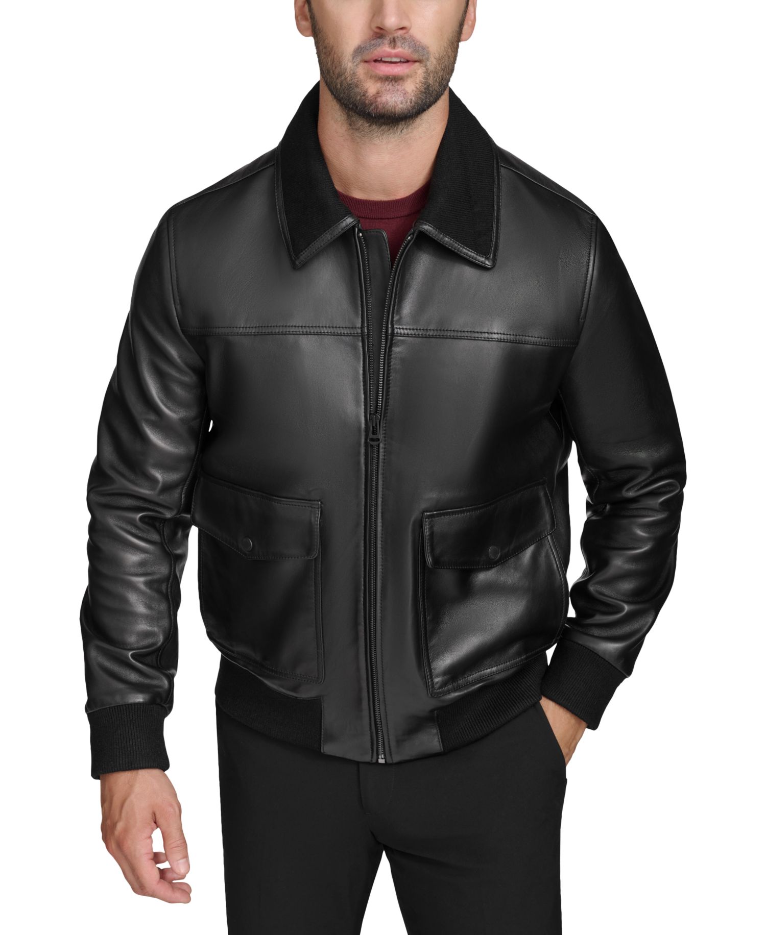 Men's Full-Zip Genuine Leather Bomber Jacket