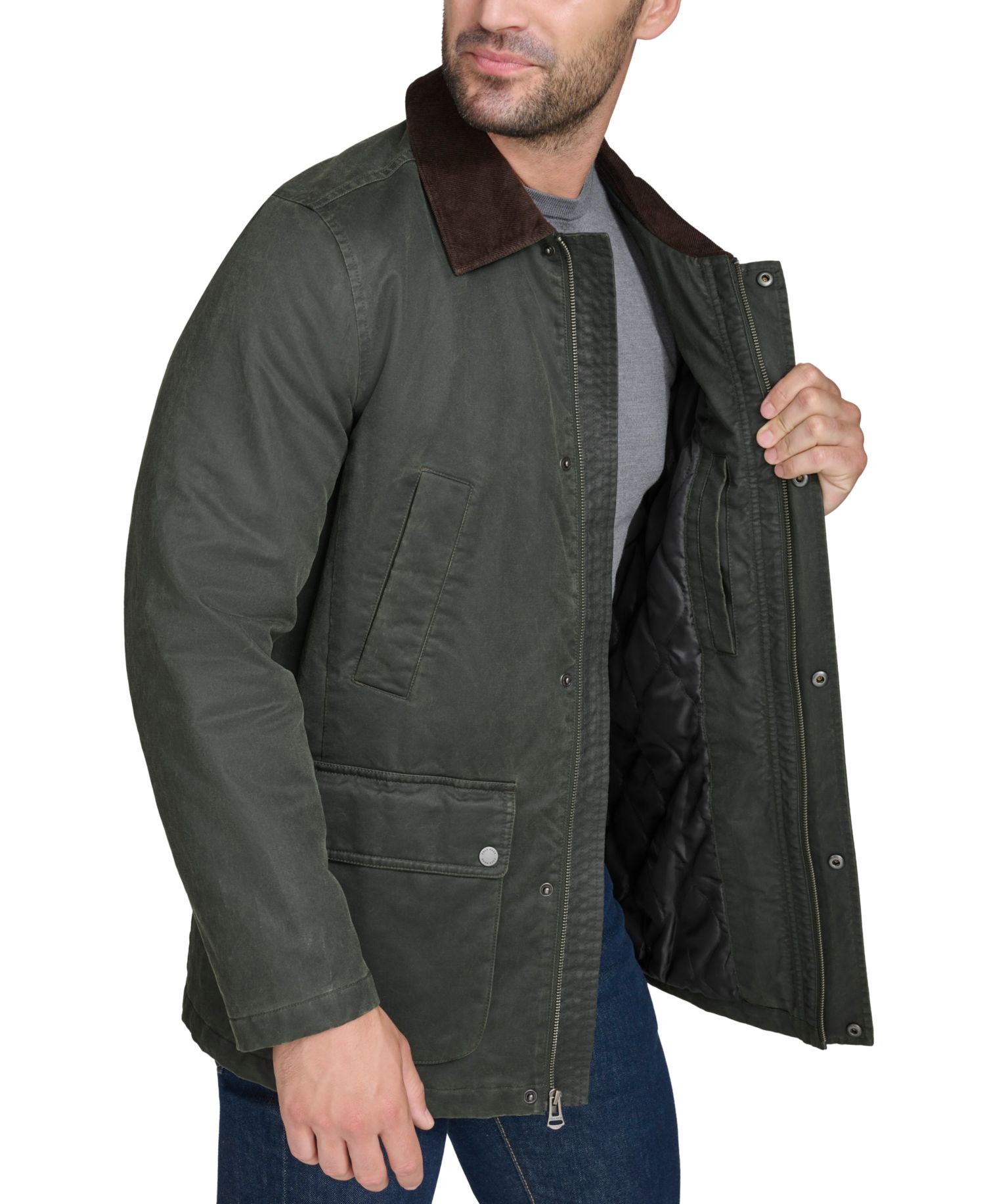 Men's Corduroy-Shirt-Collar Waxed Rain Jacket