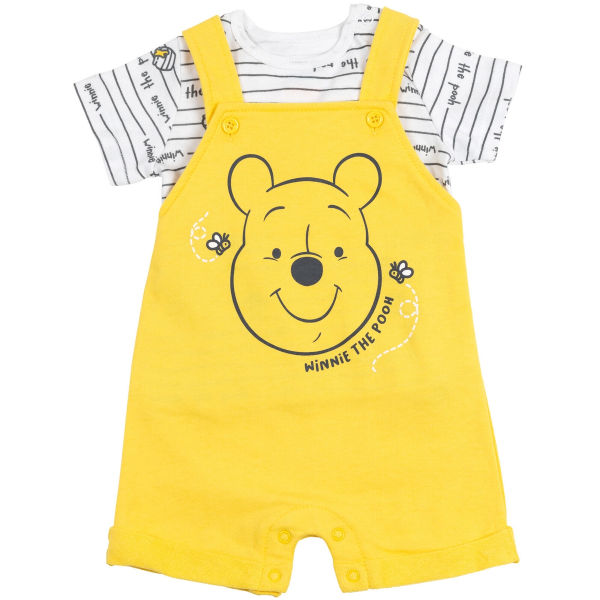 Disney Baby Boys TiggerBaby French Terry Short Overalls T-Shirt and Hat 3 Piece Outfit Set to - Winnie the pooh