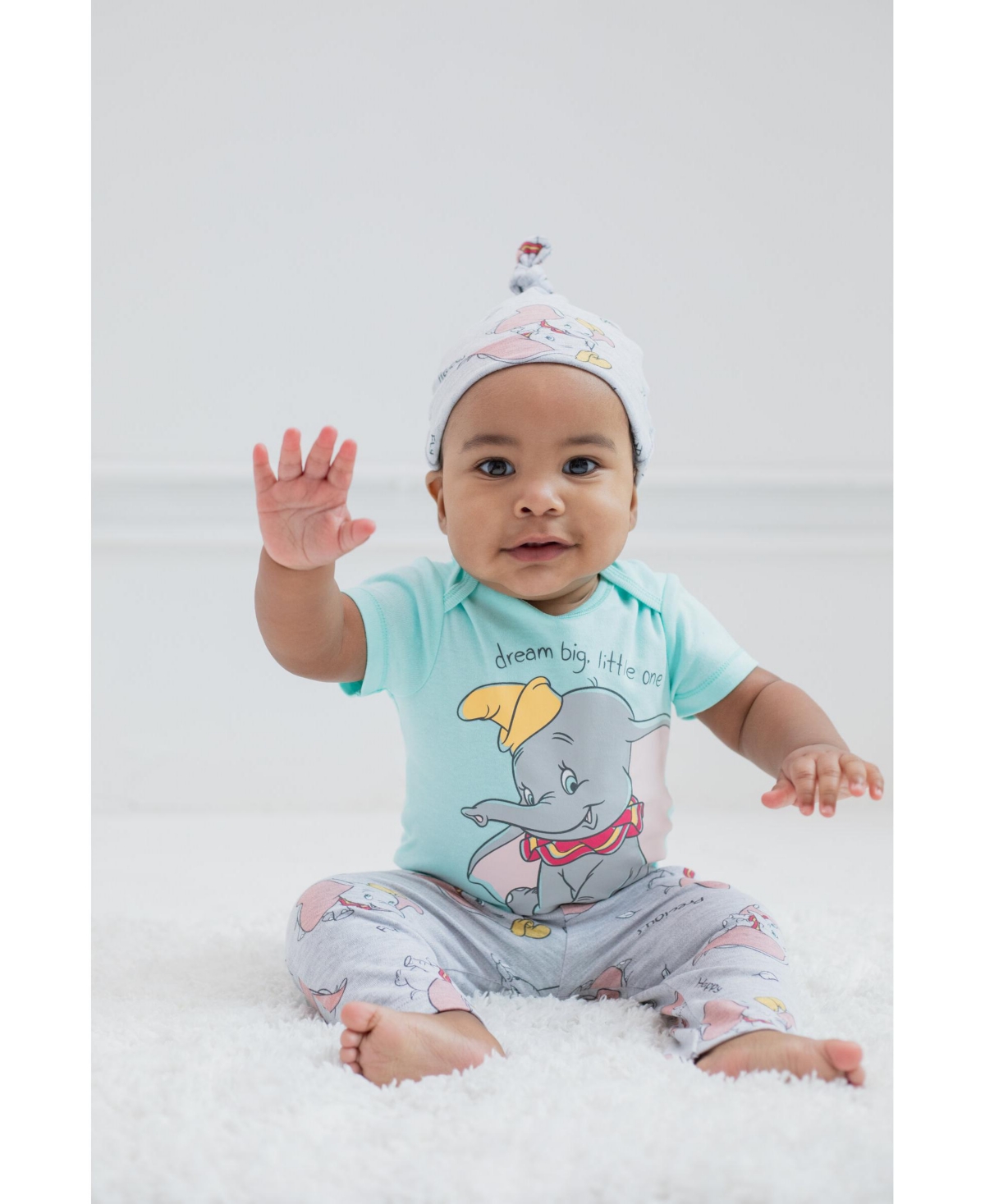 Disney Baby Boys The Aristocats 101 Dalmations Bambi Patch Dumbo Baby Bodysuit Pants & Hat 3 Piece Outfit Set Newborn to -/ gray