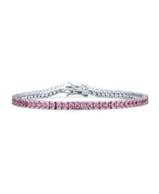 10ct Simple Classic Cubic Zirconia Square Light Pink Princess Cut Cz Tennis Bracelet Prom Sterling Silver