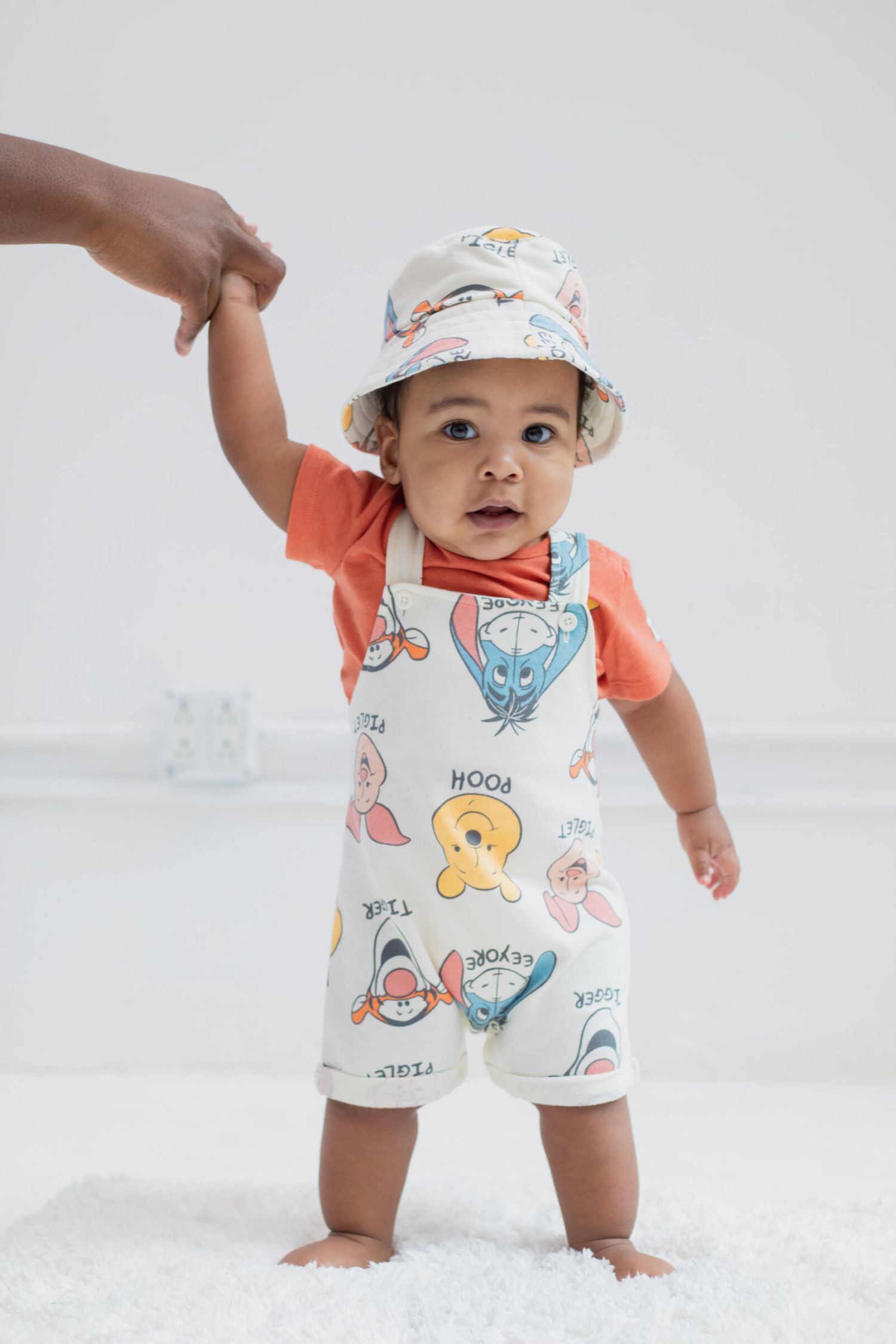 Baby Boys Tigger French Terry Short Overalls T-Shirt and Hat 3 Piece Outfit Set