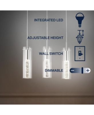 Mium 21.63" 3-Light Modern Style Iron/Crystal/Glass Integrated LED Linear Pendant, Chrome