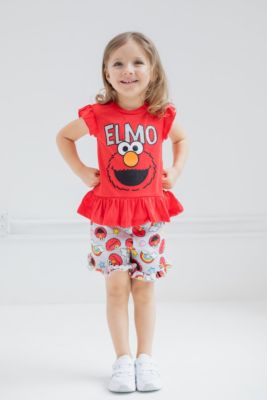 Baby Girls Elmo Peplum T-Shirt and French Terry Shorts Outfit Set