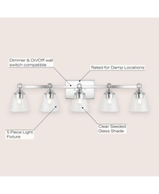 Marion 36.5" 5-Light Hurricane Metal/Seeded Glass LED Vanity Light, Chrome