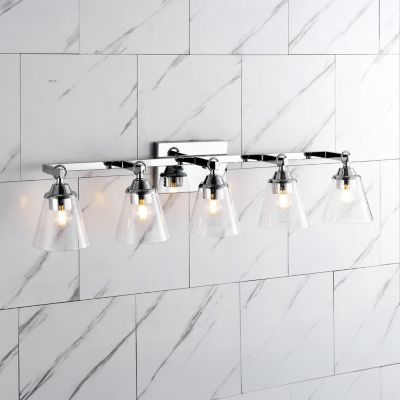 Marion 36.5" 5-Light Hurricane Metal/Seeded Glass LED Vanity Light, Chrome