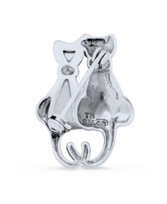 Black & White Marcasite Cat Brooche Pin Sterling Silver Pearl & Onyx