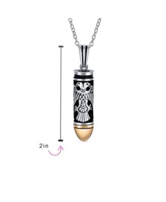 Biker Jewelry Two Head Byzantine Eagle Bullet Pendant Necklace Two Tone Oxidized .925 Sterling Silver Gold-Tone Plated Tip