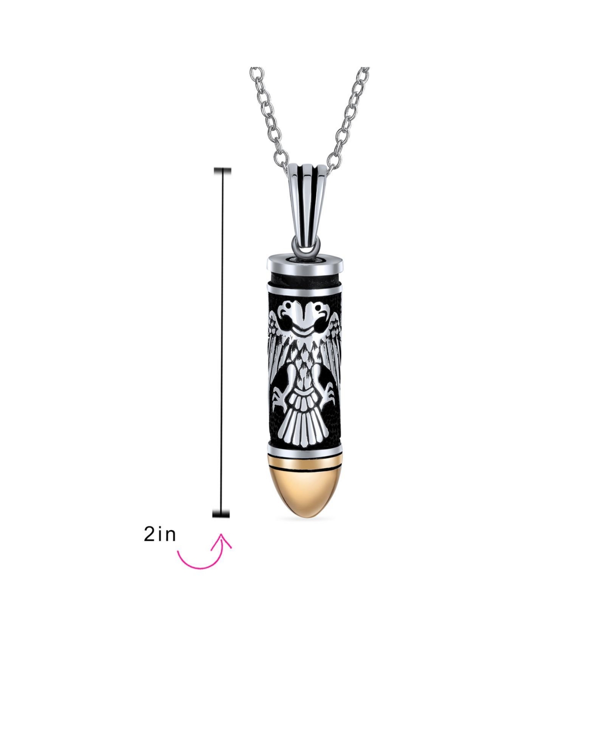 Bling Jewelry Gangster Biker Jewelry Two Head Byzantine Eagle Bullet Pendant Necklace Gift For Hunter Two Tone Oxidized Sterling Silver Gold-Tone Plat