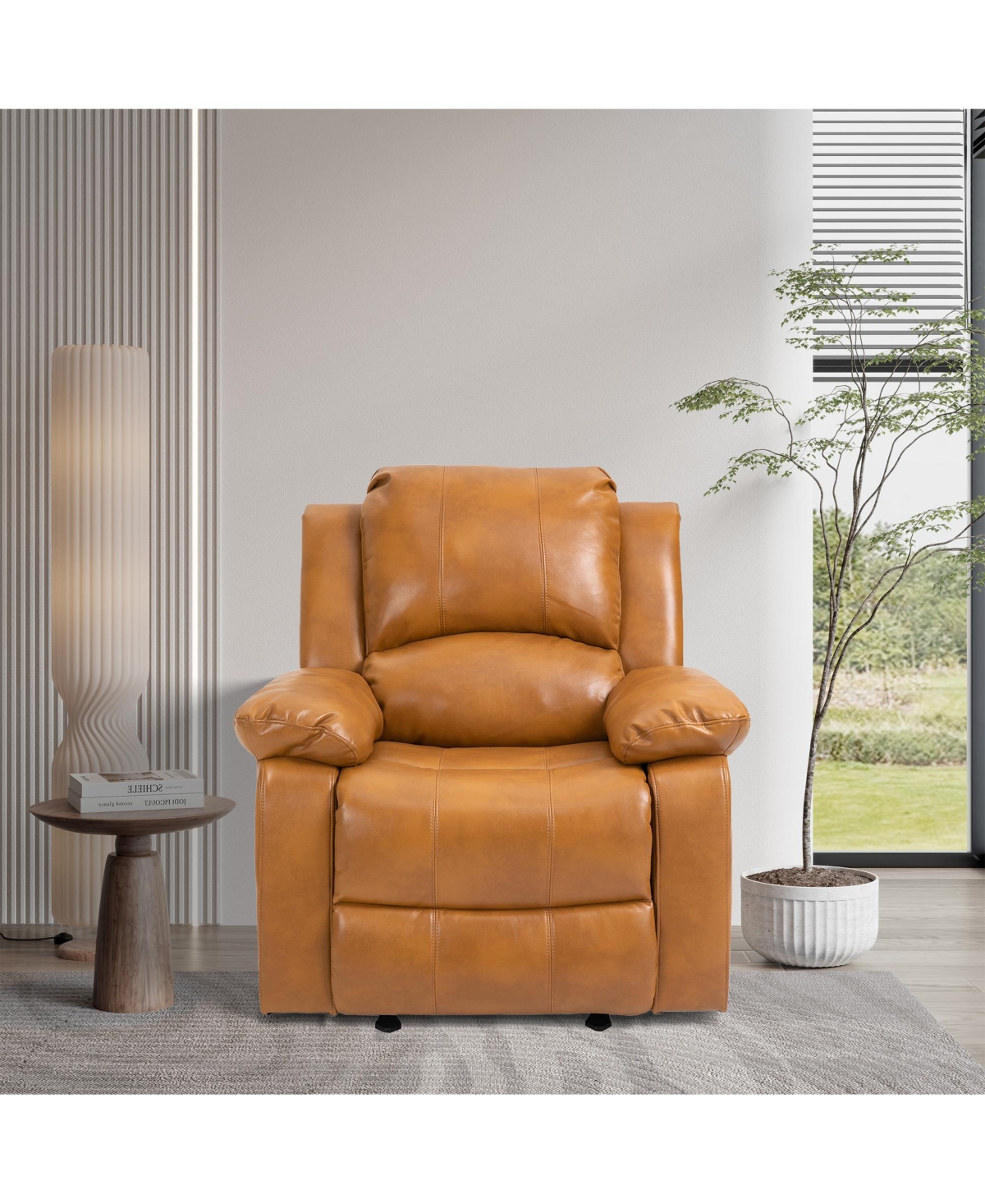 Boyel Living Heavy Duty Faux Leather 8-Point Massage Glider Recliner with Remote Control and Side Pocket