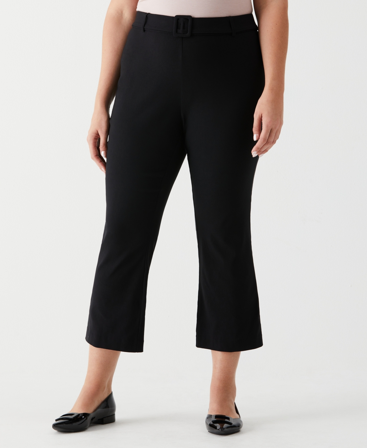 Plus Size Crop Bootcut Pant with Belt - Black