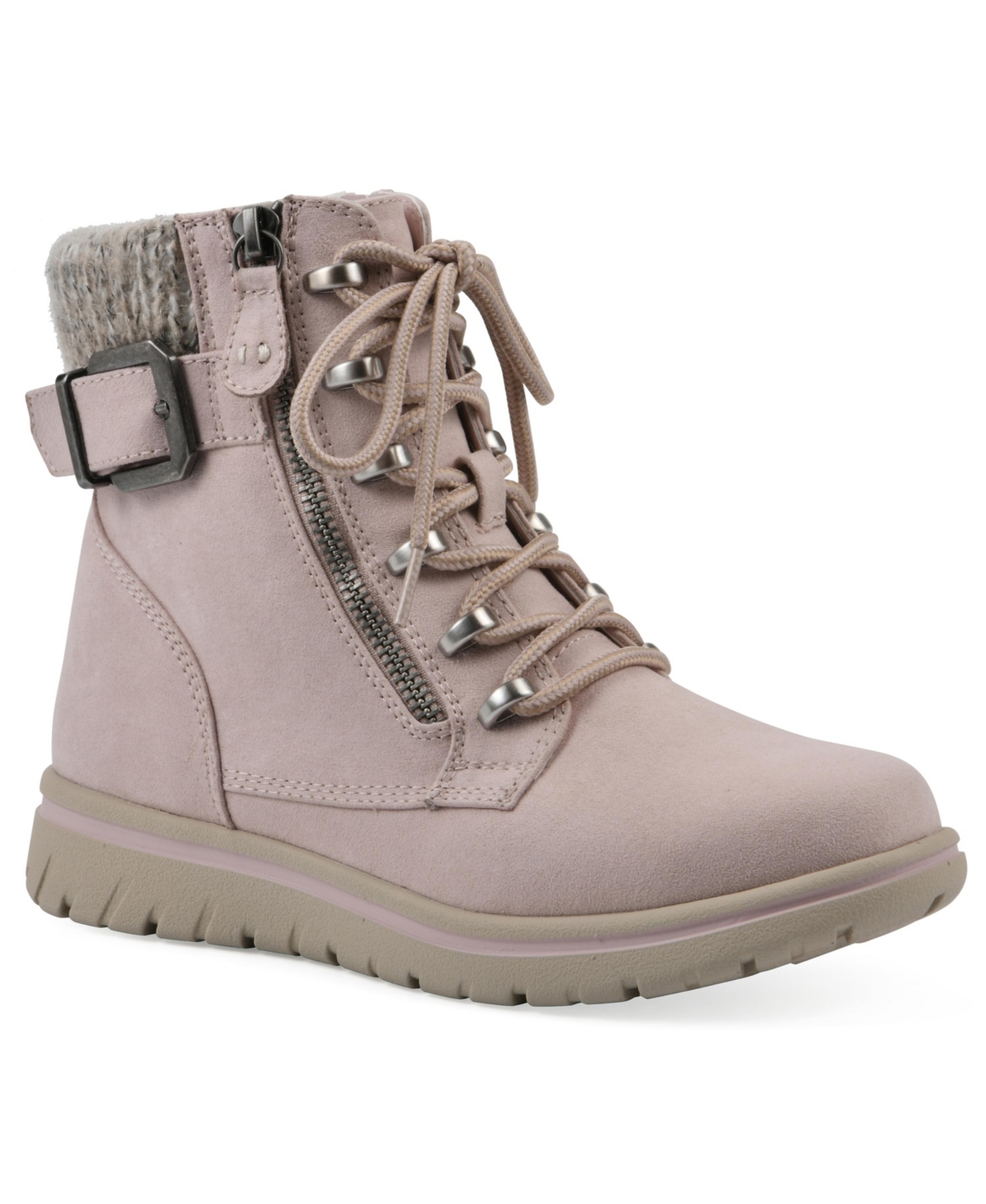 Cliffs By White Mountain Hearty Knit Collar Lace-up Boot In Pale Pink Fabric