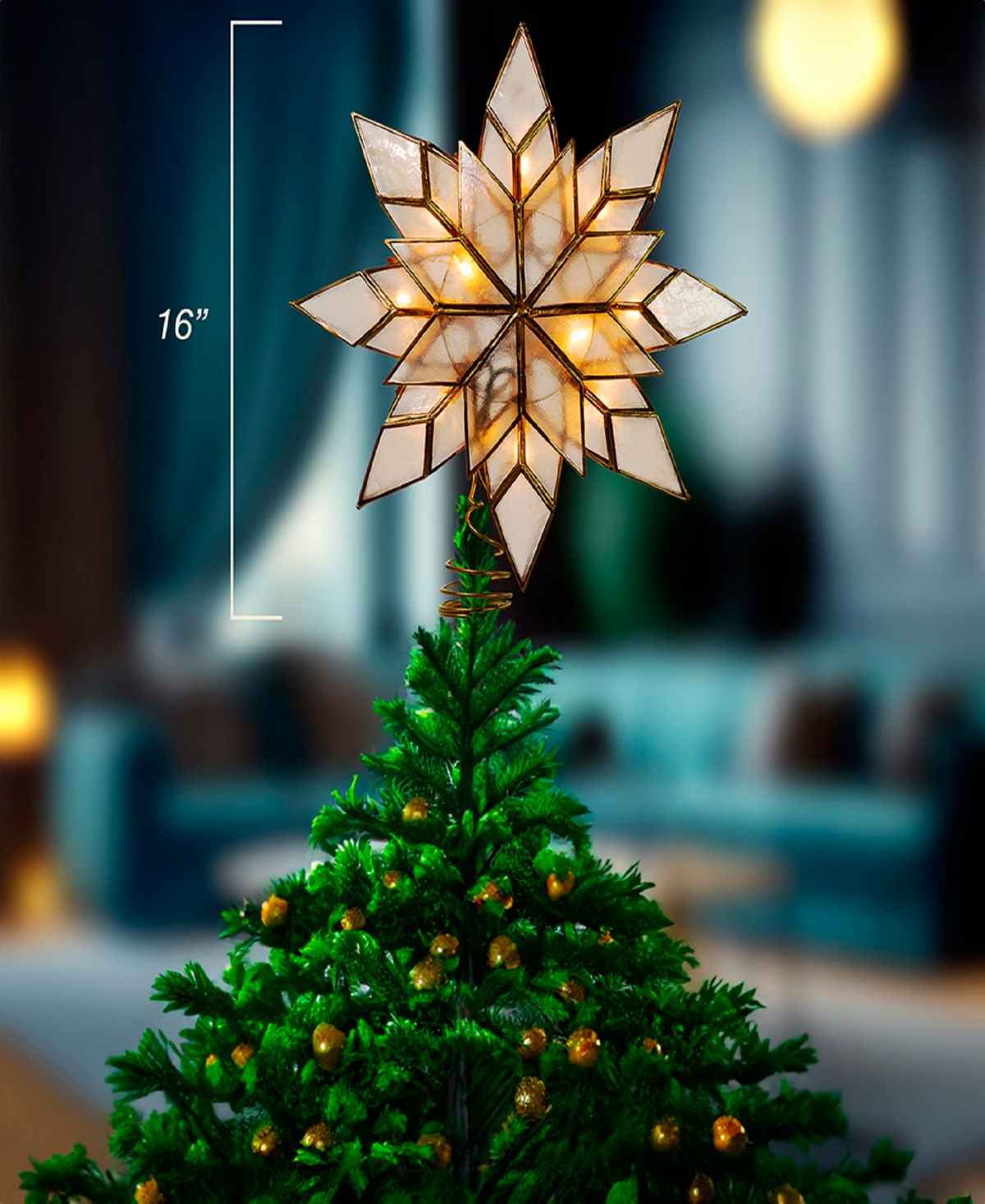 Kurt Adler 10-Light Led Capiz Clear Star Tree Topper