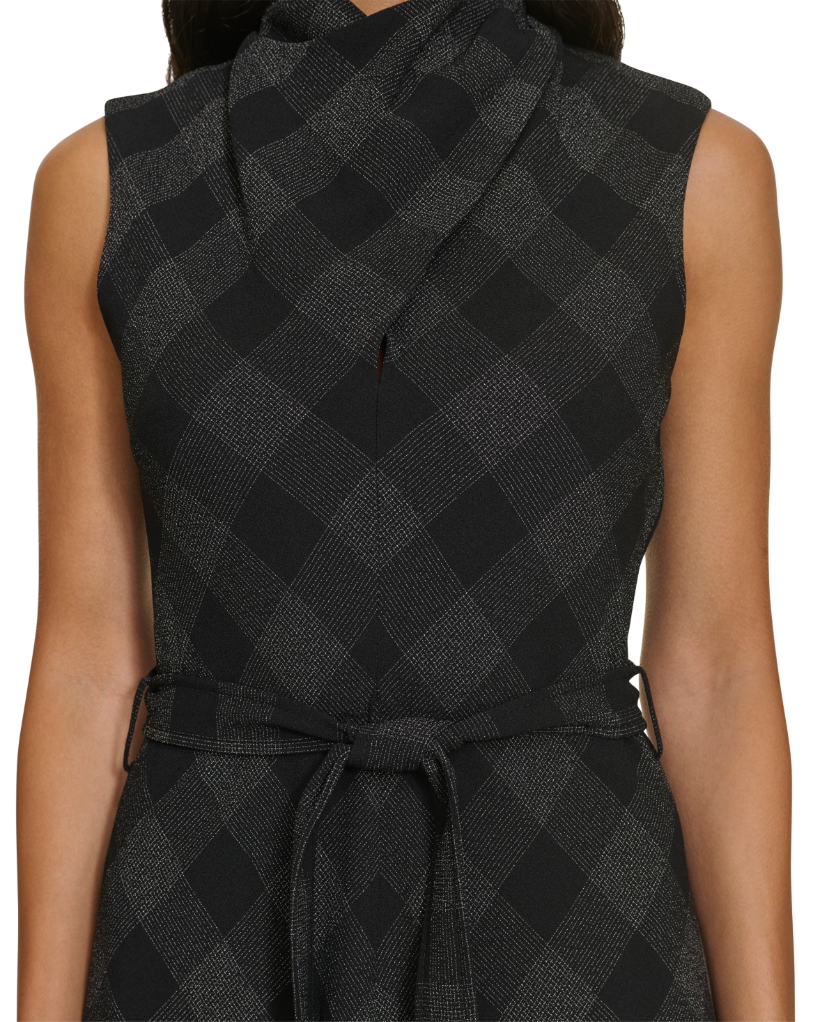 Calvin Klein Women's Mock-Neck Sleeveless Tie-Waist Dress