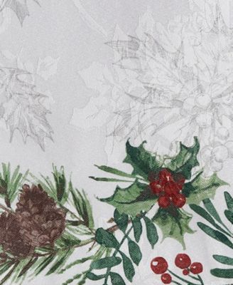 Holly Berry Flourish Holiday Fabric Round Tablecloth, 70"