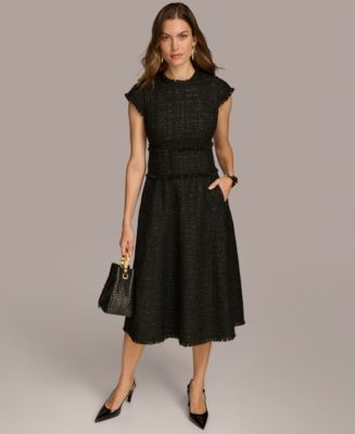 Donna Karan New York Women's Jewel-Neck Fringe-Trim Tweed