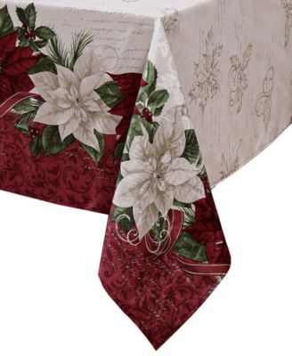 Clarette Poinsettia Holiday Fabric Rectangle Tablecloth, 102"x 60"