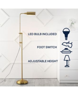 Zinnia 63" Industrial Minimalist Height-Adjustable Iron Pharmacy LED Floor Lamp, Brass Gold