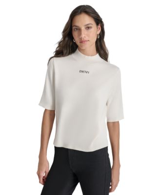 DKNY Jeans - Petite Mock-Neck Embellished-Logo Sweater